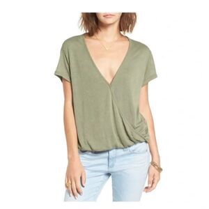 Free People We The Free Green Hoffman Surplice Short Sleeve Blouse Top Size XS